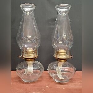 Vintage Lamplight Farms Hobnail Clear Glass Hurricane Oil Lamps